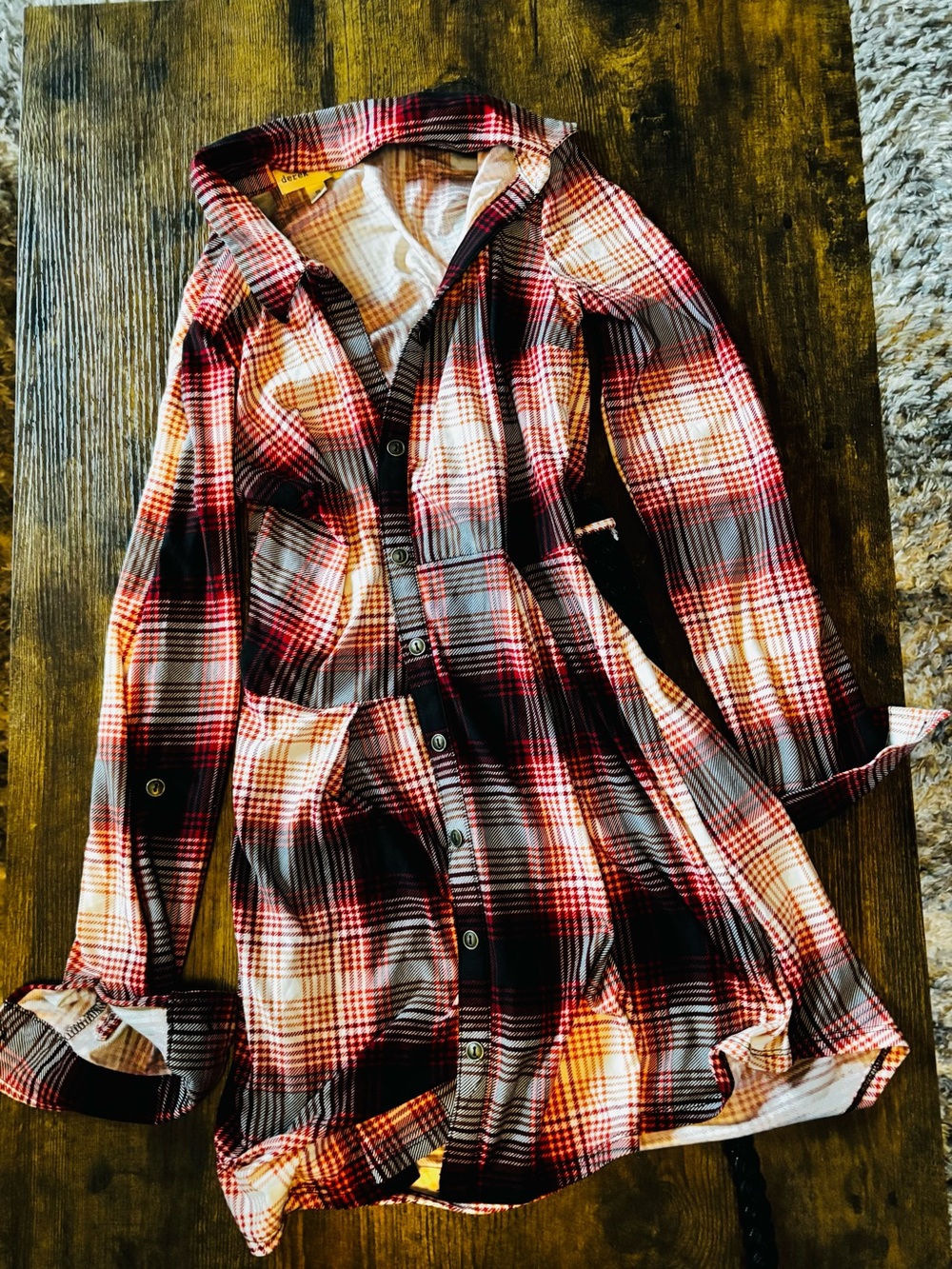 Derek Heart - Long Sleeve Plaid Button-Up Shirt Dress with belt! Size Small